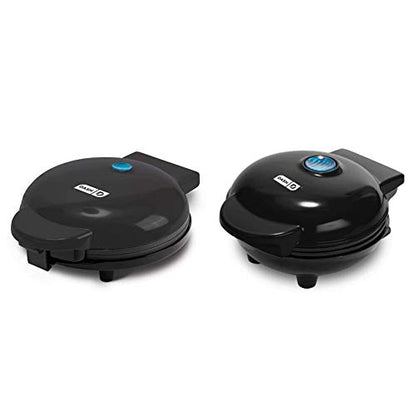 Dash Ash DEWM8100BK Express 8” Waffle Maker Machine, 8 Inch, Black & DMS001BK Mini Round, Electric Griddle Machine For Individual Pancakes, Cookies, Eggs & Other With Indicator Light, Black
