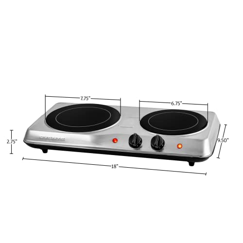  Vente Electric Double Infrared Burner 7.75 & 6.75 Inch Ceramic Glass Hot Plate Cooktop, 1700W Portable Countertop Stove With Temperature Control & Easy To Clean Stainless Steel Base, Silver BGI102S