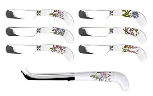  Botanic Garden Cheese Knife And Spreader Set | Cheese Knife And Set Of 6 Spreaders | Floral Design | Made From Stainless Steel With Porcelain Handles