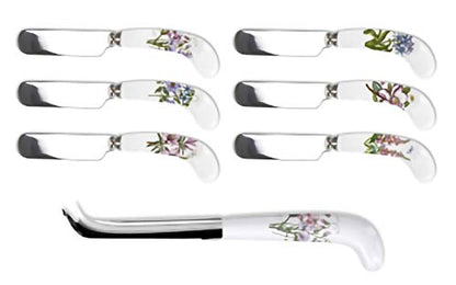  Botanic Garden Cheese Knife And Spreader Set | Cheese Knife And Set Of 6 Spreaders | Floral Design | Made From Stainless Steel With Porcelain Handles