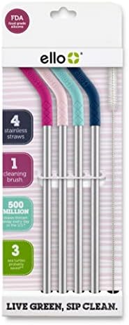  Impact Reusable Stainless Steel Straws With Cleaning Brush, 4 Piece, June Breeze