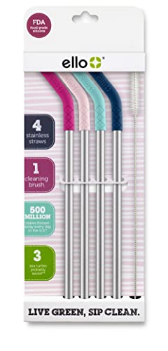  Impact Reusable Stainless Steel Straws With Cleaning Brush, 4 Piece, June Breeze