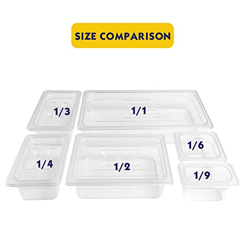  BIEAMA 6 Pack Food Pans With Lids, 1/6 Size 4'' Deep, Polycarbonate, Clear