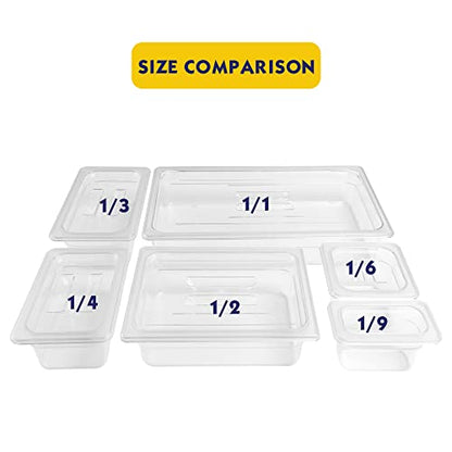  BIEAMA 6 Pack Food Pans With Lids, 1/6 Size 4'' Deep, Polycarbonate, Clear
