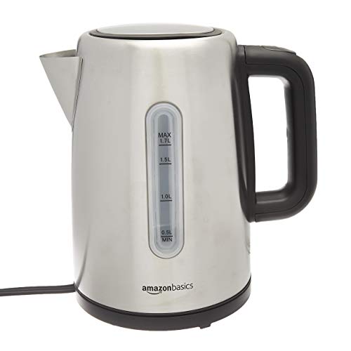 Amazon Basics Stainless Steel Fast, Portable Electric Hot Water Kettle For Tea And Coffee, 1.7-Liter, Silver