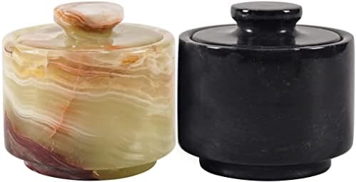 Arblous Krafts Stylish Marble White And Black 3.5 Oz Salt Cellar, Trinket Box And Condiment Pots 3" X 3" Kitchen Décor Salt Pepper Bowls Salt Container, Pinch Pots Tea Containers