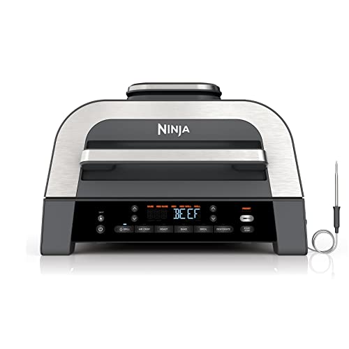 Ninja FG551 Foodi Smart XL 6-in-1 Indoor Grill With Air Fry, Roast, Bake, Broil & Dehydrate, Smart Thermometer, Black/Silver