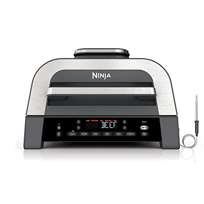 Ninja FG551 Foodi Smart XL 6-in-1 Indoor Grill With Air Fry, Roast, Bake, Broil & Dehydrate, Smart Thermometer, Black/Silver