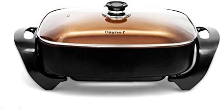  Aynel Professional Non-stick Copper Electric Skillet Jumbo, Deep Dish With Tempered Glass Vented Lid, Upgrade Thermostat, 16”x 12”x 3.15”- 8 Quart, Copper (Copper)