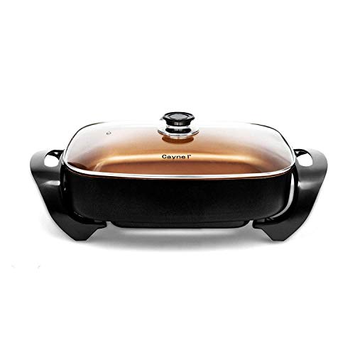  Aynel Professional Non-stick Copper Electric Skillet Jumbo, Deep Dish With Tempered Glass Vented Lid, Upgrade Thermostat, 16”x 12”x 3.15”- 8 Quart, Copper (Copper)