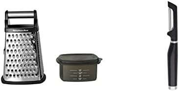 KitchenAid Gourmet 4-Sided Stainless Steel Box Grater With Detachable Storage Container, 10 Inches Tall, Black