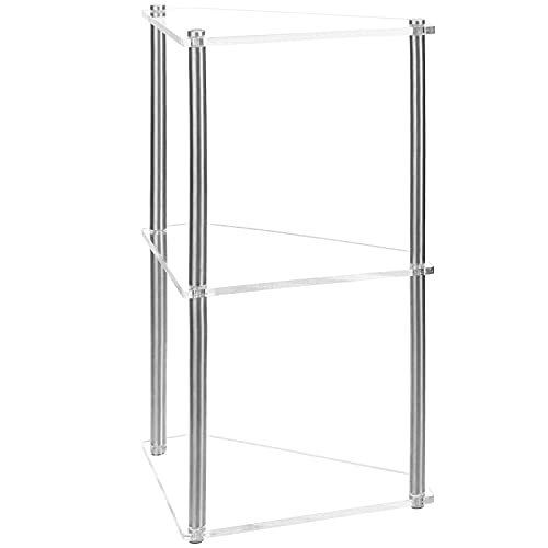  MyGift 3 Tier Clear Acrylic And Metal Tabletop Decorative Display Stand Desktop Corner Shelf, Tiered Bathroom Vanity Cosmetic Makeup Organization Shelves