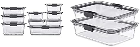 Rubbermaid 8-Piece Brilliance Glass Food Storage Containers With Lids For Lunch, Meal Prep, And Leftovers, Dishwasher And Oven Safe, Clear/Grey