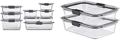 Rubbermaid 8-Piece Brilliance Glass Food Storage Containers With Lids For Lunch, Meal Prep, And Leftovers, Dishwasher And Oven Safe, Clear/Grey