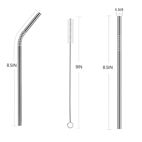 Wholesale 25 Piece Set Stainless Steel Straws Long 8.5 Inch Drinking Metal Straws Reusable Drinking Straws For 20 OZ (10 Straight | 10 Bent | 5 Brushes)