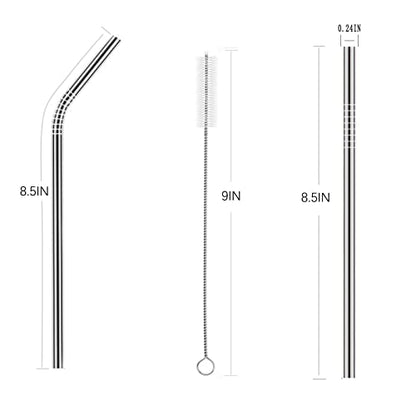  Wholesale 25 Piece Set Stainless Steel Straws Long 8.5 Inch Drinking Metal Straws Reusable Drinking Straws For 20 OZ (10 Straight | 10 Bent | 5 Brushes)