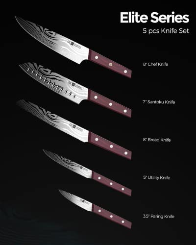  Ipurehome Knife Set Kitchen Knife Set, Professional 5 Pcs High Carbon German Stainless Steel Knife Set With Non-slip Wood Handles