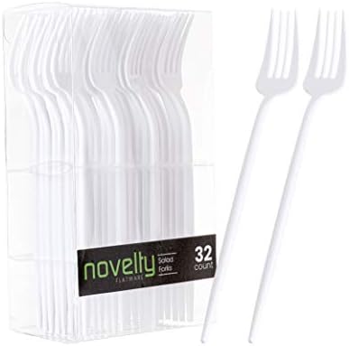  Novelty Modern Flatware, Cutlery, Disposable Plastic Salad Forks Luxury White 32 Count