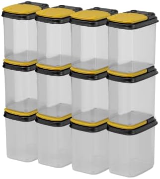  Bits & Bolts Stackable Plastic Storage Bins – Flip Top Organizer | Great For Food Storage, Pantry, Crafts, Toys, Small Hardware & More | Storage Containers With Blue Lids, 12 Pack