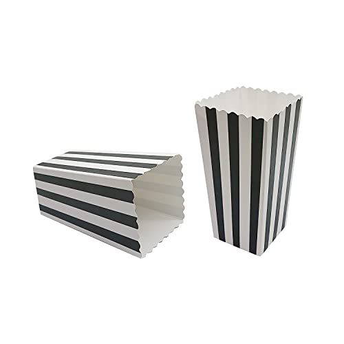  24 Pcs Popcorn Boxes Mini Paper Popcorn Box Cardboard Popcorn Container For Party, White/Black Stripes