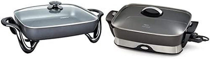 Presto 06852 16-Inch Electric Skillet With Glass Cover & 16-inch Electric Foldaway Skillet, Black