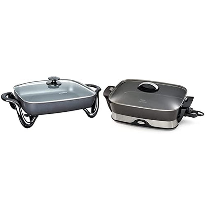 Presto 06852 16-Inch Electric Skillet With Glass Cover & 16-inch Electric Foldaway Skillet, Black