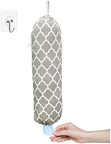  Lastic Bag Holder, Wall Mount Plastic Bag Organizer, Shopping Bags Carrier, Washable Large Grocery Bag Storage Dispenser ​for Home Kitchen Travelling, Free Adjustment With Drawstring, Gray, 22x9"