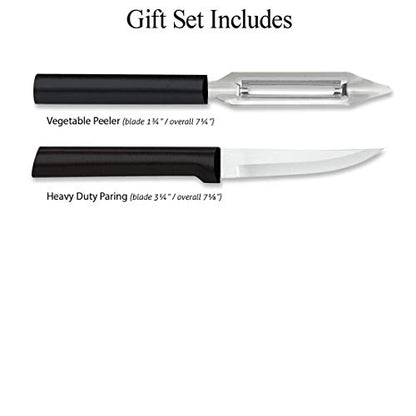  Rada Cutlery Heavy Duty Stainless Steel Knife And Vegetable Peeler Pare And Peel Gift Set Resin, Made In The USA, 2 Piece, Black Handle