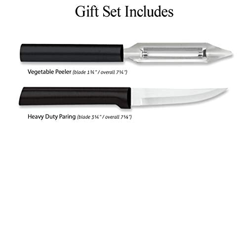  Rada Cutlery Heavy Duty Stainless Steel Knife And Vegetable Peeler Pare And Peel Gift Set Resin, Made In The USA, 2 Piece, Black Handle