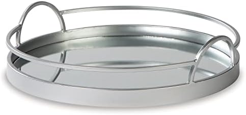  By Ashley Adria Contemporary Metal Serving Tray With Mirrored Base, Black
