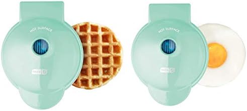Dash Mini Maker Waffle Maker + Griddle, 2-Pack Griddle + Waffle Iron - Aqua