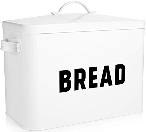  Bread Box For Kitchen Countertop - Extra Large Keeps 2+ Loaves Fresh - White Metal Bread Storage Container Bin For Modern Farmhouse Kitchen