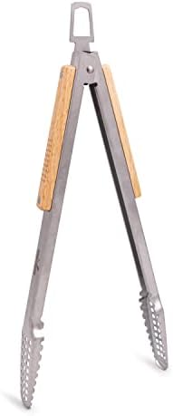  16" BBQ Grill Tongs – Kitchen & Extra Long Grilling Tongs, Stainless Steel With Durable Oak Handles, Metal Tongs For Cooking, Barbecue Tongs, Ergonomic Design