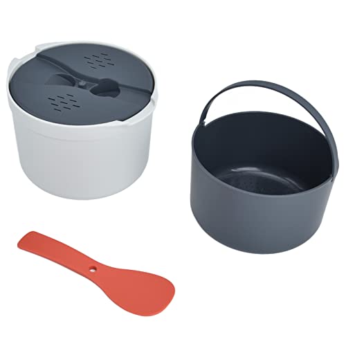  Microwave Rice Cooker 2L Food Grade PP Material Rice Spoon Lid Strainer Steaming Pot Rice Cooker Set Kitchen Cookware For Home Travel Office Use(Orange)
