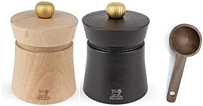 Peugeot Baya Natural Salt Mill Gift Set 3", Chocolate With Wood Spice Scoop