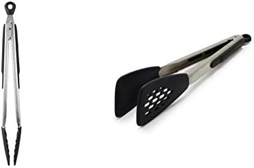 OXO Good Grips 12-Inch Tongs With Silicone Head & Good Grips Silicone Flexible Tongs Stainless,Black,