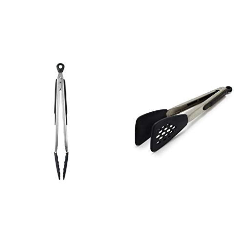 OXO Good Grips 12-Inch Tongs With Silicone Head & Good Grips Silicone Flexible Tongs Stainless,Black,