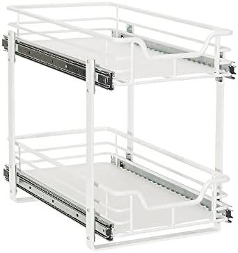  Narrow Sliding Cabinet Organizer, Two Tier Chrome Organizer, Chrome, Great For Slim Cabinets In Kitchen, Bathroom And More