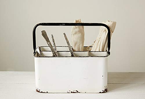  Farmhouse Metal Storage Caddy With 6 Compartments And Handle, Distressed White And Black