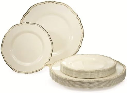  " OCCASIONS " 120 Plates Pack,(60 Guests) Heavyweight Premium Wedding Party Disposable Plastic Plates Set -60 X 10.25'' Dinner + 60 X 7.5'' Salad/Dessert (Rochelle Seafoam/Mint And Gold))