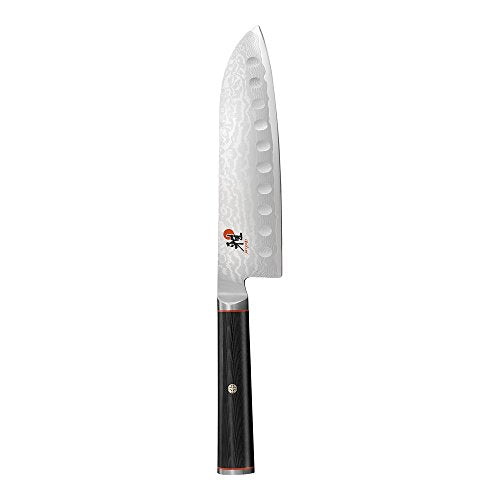 MIYABI Iyabi Kaizen Hollow Edge Santoku Knife, Medium, Black With Red Accent