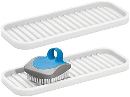  Silicone Kitchen Sink Storage Organizer Holder Tray For Sponges, Soap, Scrubber - Ribbed Base, Quick Dry, Waterproof, Non-Slip, Durable, Heat Resistant - Linelle Collection, 2 Pack, Black