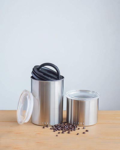  Airscape Stainless Steel Coffee Canister - Set Of 2 - Food Storage Container - Patented Airtight Lid Pushes Out Excess Air - Preserve Food Freshness (Small & Medium, Brushed Steel)