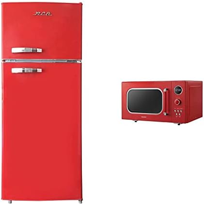 RCA RFR786-BLACK 2 Door Apartment Size Refrigerator With Freezer, 7.5 Cu. Ft, Retro Black & TOSHIBA EM131A5C-SS Countertop Microwave Oven, 1.2 Cu Ft With 12.4" Turntable, 1100W