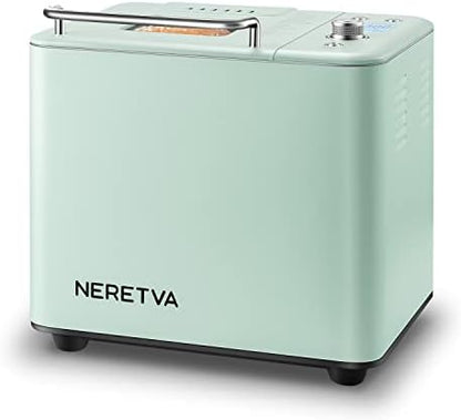  Neretva Bread Maker Machine , 20-in-1 2LB Automatic Breadmaker With Gluten Free Pizza Sourdough Setting, Digital, Programmable, 1 Hour Keep Warm, 2 Loaf Sizes, 3 Crust Colors - Receipe Booked Included (Green)
