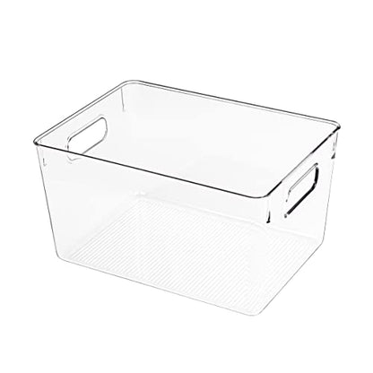  Pantry Organization And Storage Container Bins For Kitchen, Laundry, Refrigerator, Freezer. Durable Heavy Duty Clear Plastic With Handles - 6 Pack