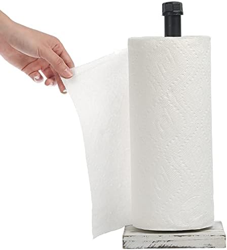  Industrial Brass Metal Pipe Paper Towel Holder Stand Kitchen Countertop Paper Towel Dispenser With Torched Solid Wood Base