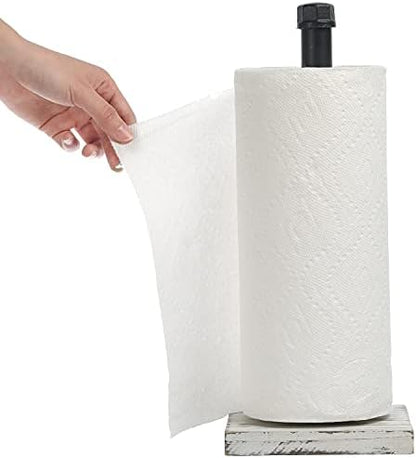  Industrial Brass Metal Pipe Paper Towel Holder Stand Kitchen Countertop Paper Towel Dispenser With Torched Solid Wood Base