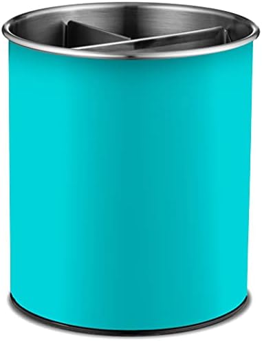  Xtra-Large Stainless Steel Kitchen Utensil Holder - 360° Rotating Utensil Caddy - Weighted Base For Stability - Utensil Crock With Removable Divider For Easy Cleaning - Countertop Utensil Organizer.