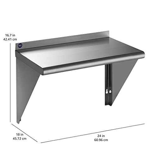  Rockpoint Stainless Steel Shelf 18 X 24 Inches, 320 Lb, NSF Commercial Wall Mount Floating Shelving For Restaurant, Kitchen, Home And Hotel, Silver (HX2022-18)